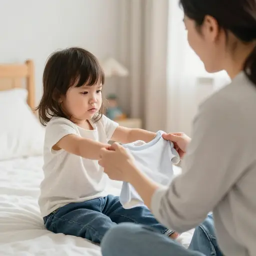 当我两岁的女儿拒绝配合时，我发现很难给她穿衣服。