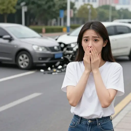 一看到事故，她本能地大声呼救。