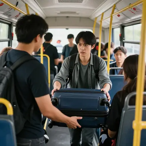 在公交车上有人主动帮你提沉重的行李，你感动地说。