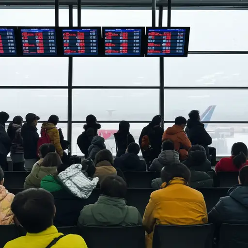 暴风雪导致航班取消，数百名旅客被困在机场。