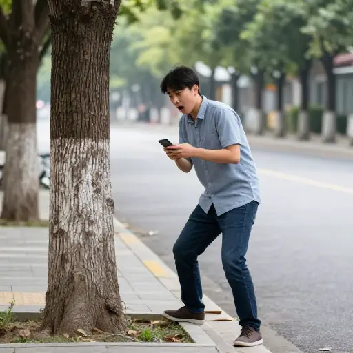 我没看路，撞到了一棵树。