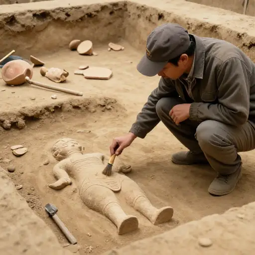那位考古学家仔细地发掘了这处古代墓地。