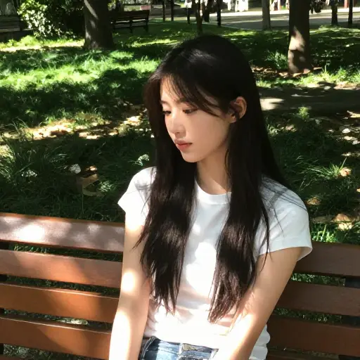 她坐在那里，身上散发着一种宁静的气息。