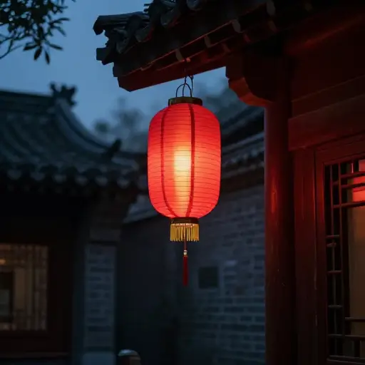 灯笼在晚风中轻轻地来回摆动。