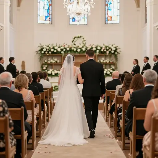 他们一起沿着婚礼通道走过。