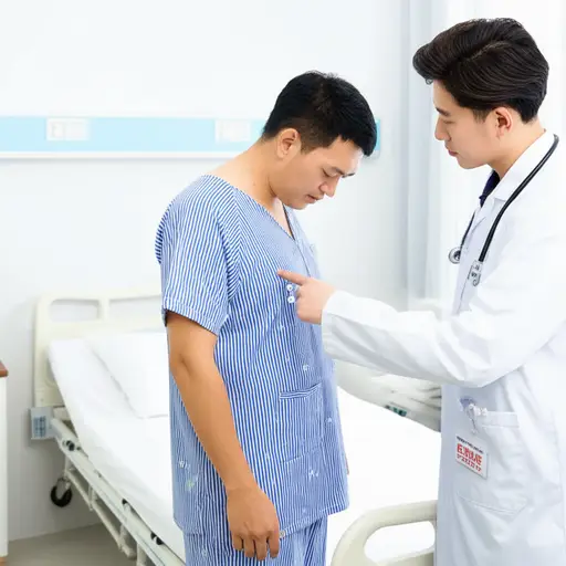 手术前，医生让我换上这件病号服。