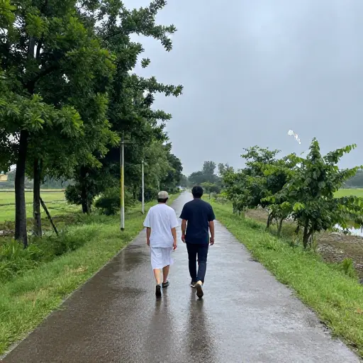 我们在这里等到雨小一些再走。