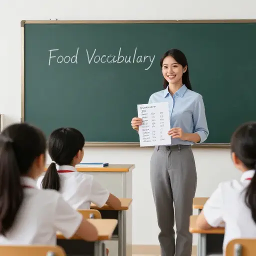 老师给了我们一份关于食物的词汇表。