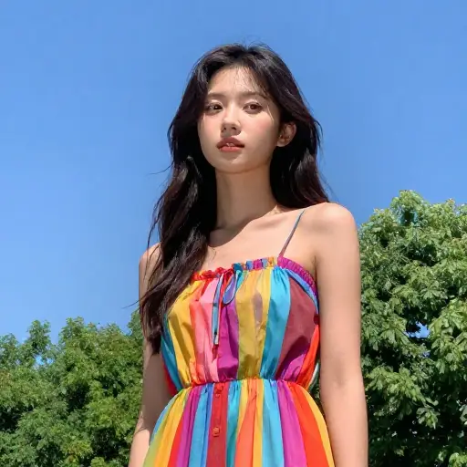 她夏天喜欢穿颜色鲜艳的衣服。
