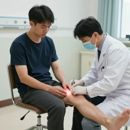 他腿上的伤口需要缝针。