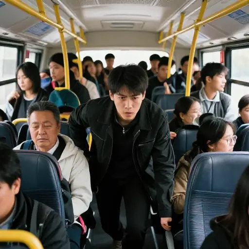 公交车太挤了，我几乎没法挤进那个小座位。