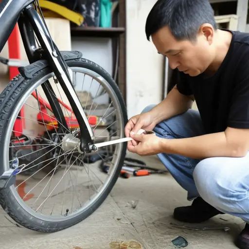 我爸爸用胶带临时修好了我的自行车。