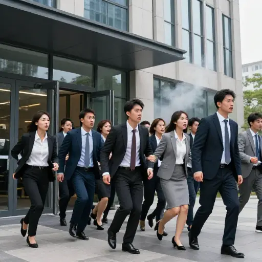 爆炸的消息导致工人们惊慌地从办公楼里涌出。