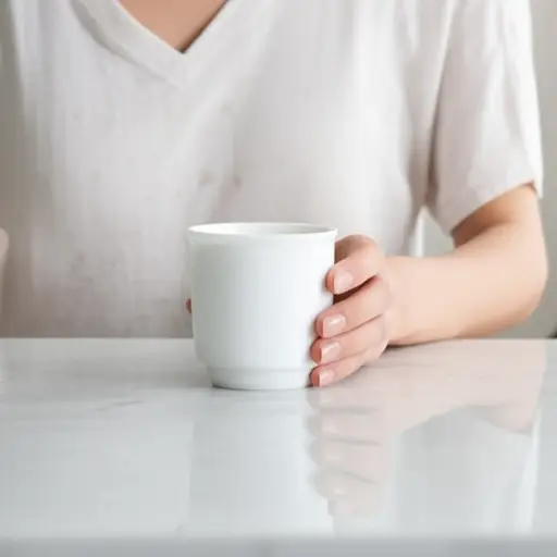 她把杯子轻轻地放在桌子上。