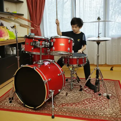 我哥哥在房间里打鼓。