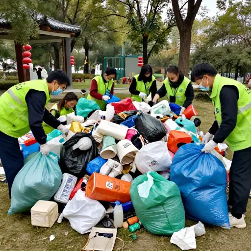 节庆活动结束后，志愿者们处理了堆积如山的垃圾。