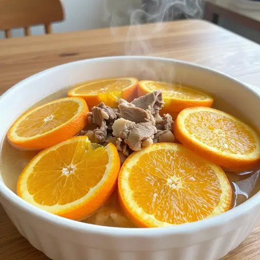这家餐厅的招牌菜是一道猪肉橙子炖菜。