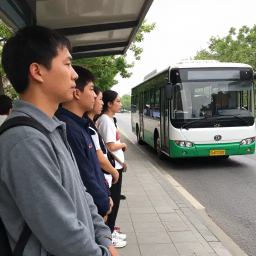 有一队人在耐心地等待公交车到来。