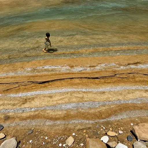 河底的沉积物包含了不同年代的矿物质。