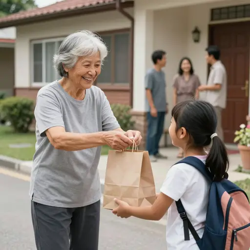街坊们认为那位年迈的寡妇是慷慨的典范，她悄悄出钱给每个孩子买了学习用品。