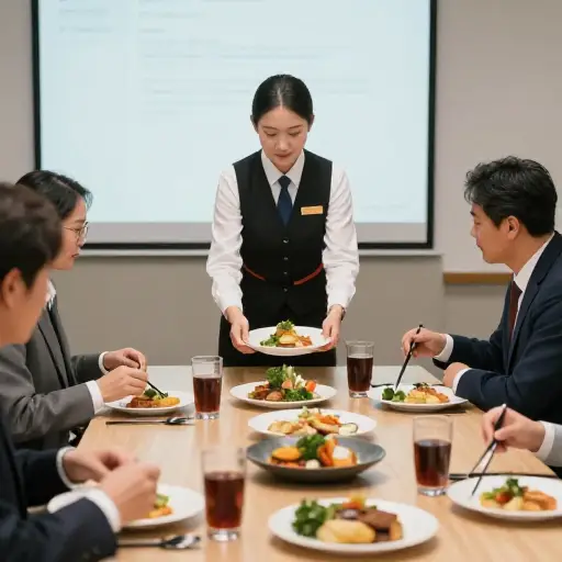 我们雇了一家公司为这次公司静修提供餐饮。