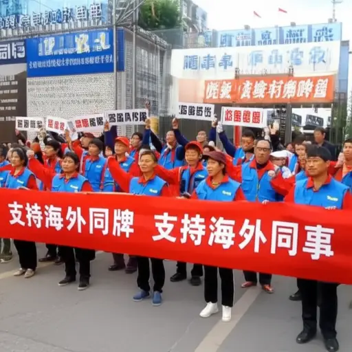 工人们举行罢工以示对海外同事的支持。