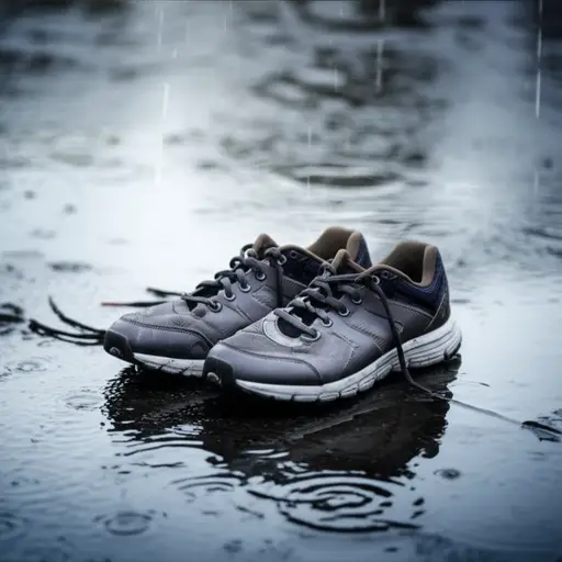 我的鞋子被雨水浸湿了。