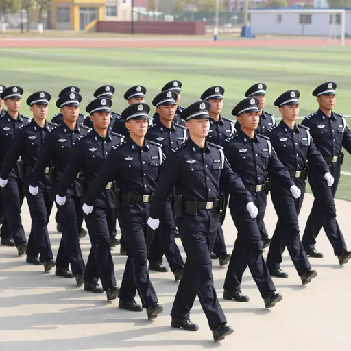 警察学员们在训练场练习队列行进。