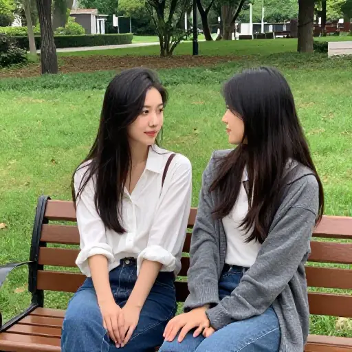 她坐在朋友旁边。
