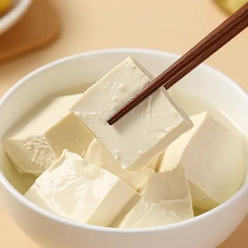 我用筷子夹起了一块豆腐。