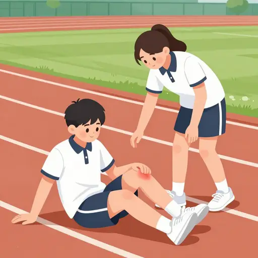 他摔倒并弄伤了自己。