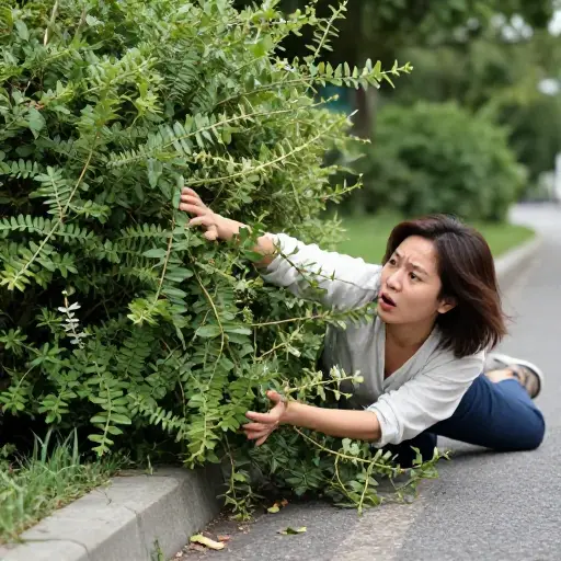 她摔倒时试图抓住灌木丛。