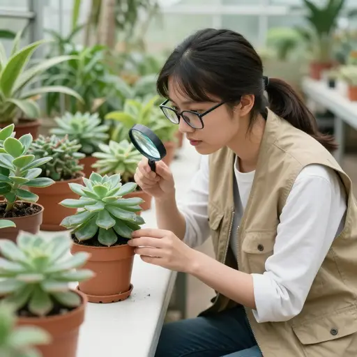 这位植物学家研究了多肉植物的形态结构，以理解它们的储水适应机制。