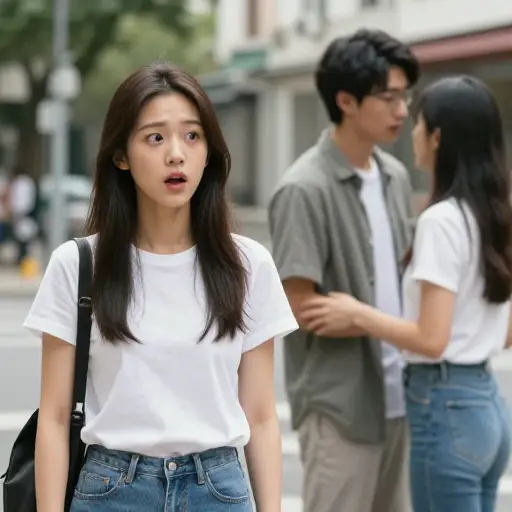 然后，令她惊讶的是，她看到他和另一个女孩在一起。
