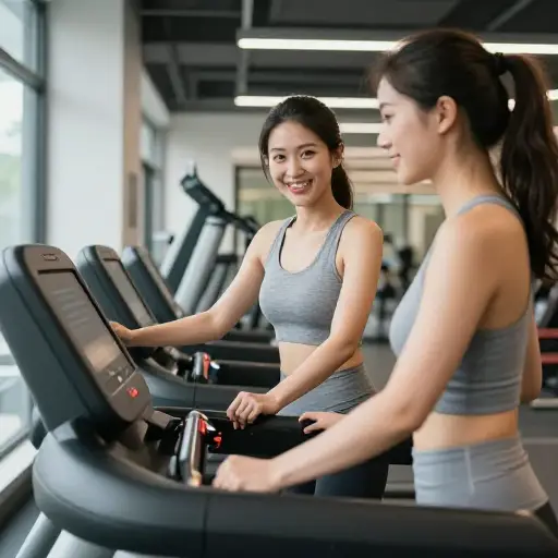 她在那里是为了指导人们安全使用健身器材。