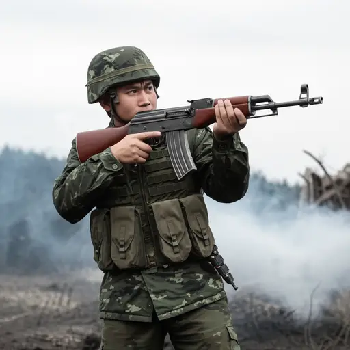 士兵收到命令后立即开火。