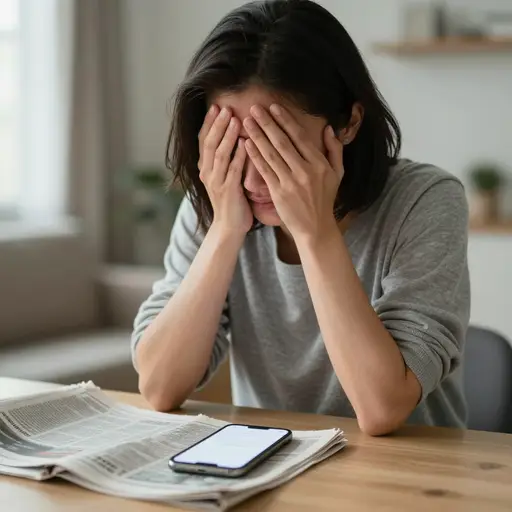 报纸上的报道使她深感痛苦。