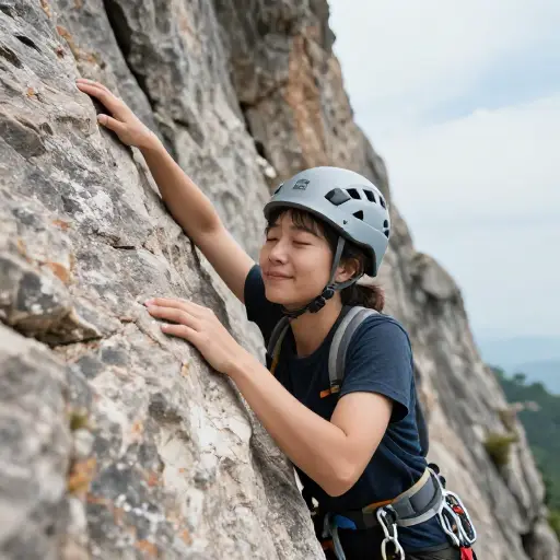 登山者再次感到手下是坚实的岩石，心中充满感激。