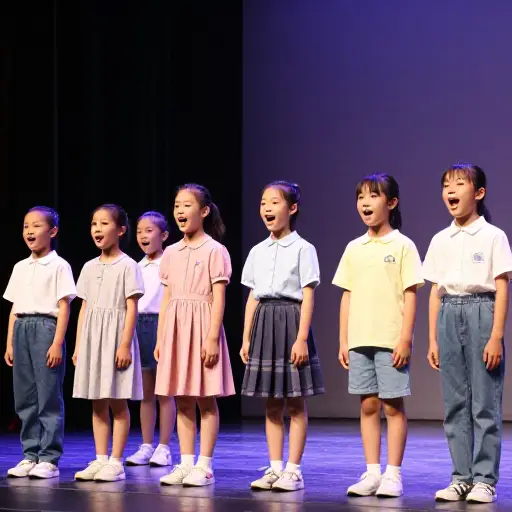 聚集在舞台上的孩子们突然唱起歌来。