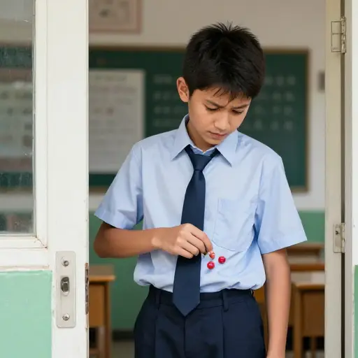 他会把糖果藏在口袋里偷偷带进教室。