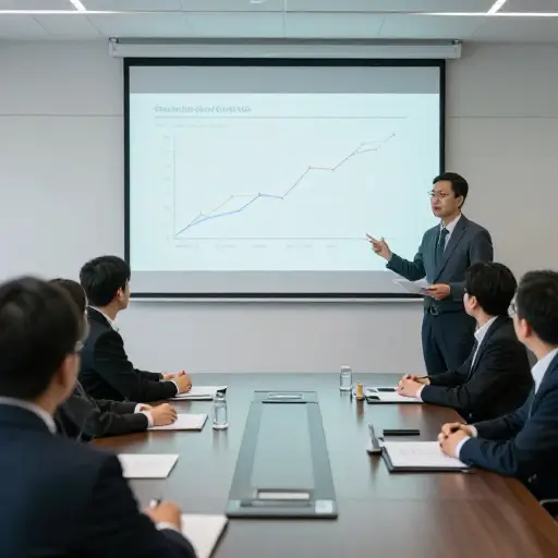 在他的演示中，他向我们展示了一份追踪季度增长的销售图表。