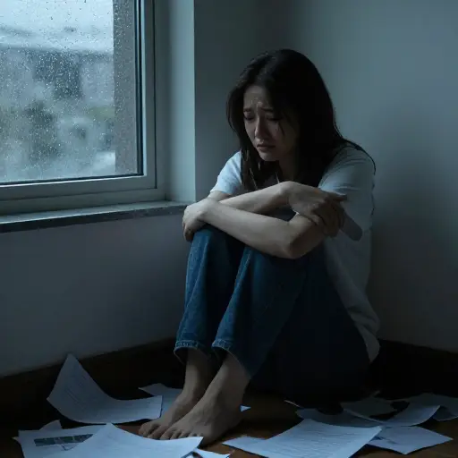 毁灭性的消息之后，她显得极其悲惨，将自己与他人隔绝开来。