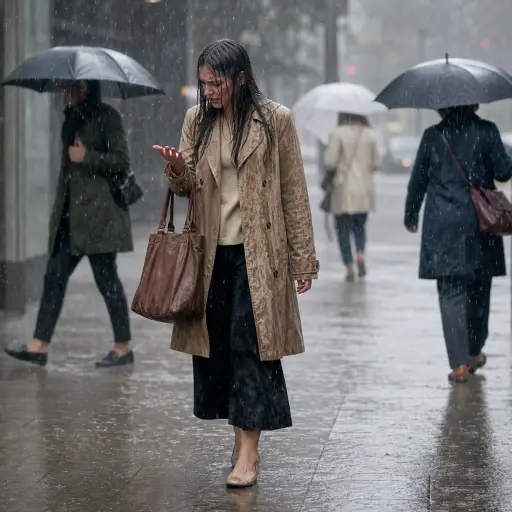 她忘了带伞，因此被雨淋湿了。