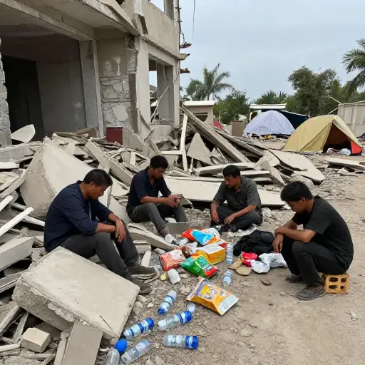 地震幸存者缺乏食物和住所。