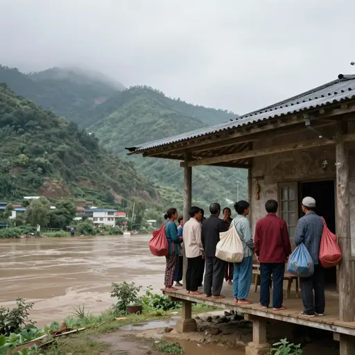 洪水期间，山顶农舍成了村民寻求高地的避难堡垒。