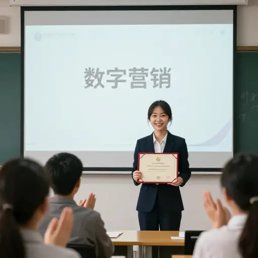 培训项目结束后，她获得了数字营销的资格。