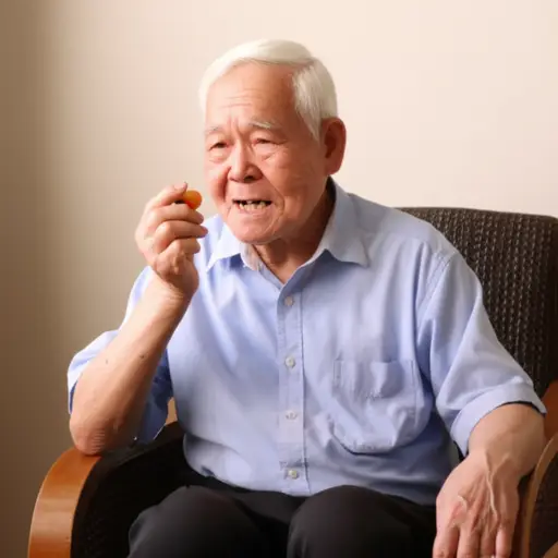 这个老人咬不动硬糖，因为他的牙齿不太好了。
