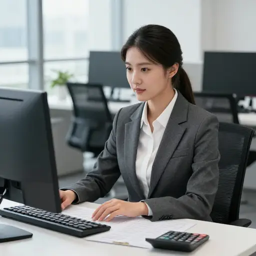 毕业后，她在一家大公司开始了实习会计师的工作。