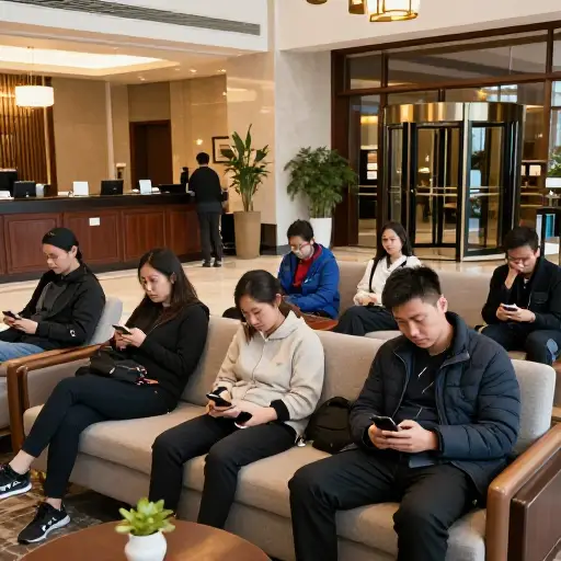 许多游客被发现在大厅里无所事事地坐着，而不是去观光。