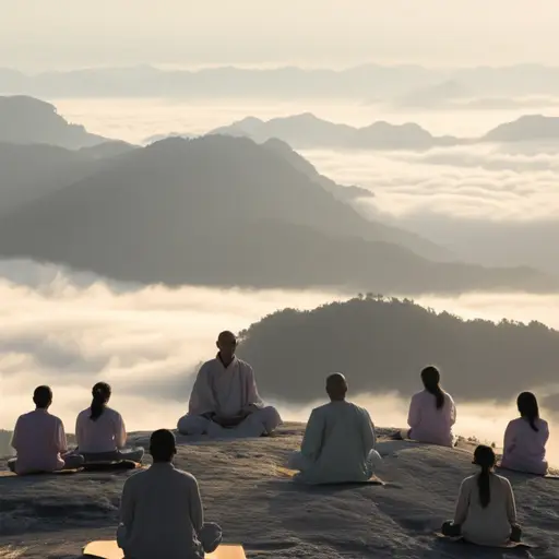 这位大师在山上教导弟子冥想。